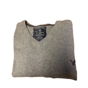 American Eagle Heather Grey V Neck Ribbed Hem Men's Sweater Size XXL